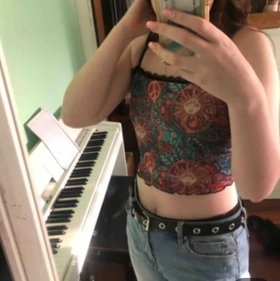 Romwe~ Celestial Whimsigoth Lace Trim Crisscross Crop Tank Top L/XL - Picture 8 of 11